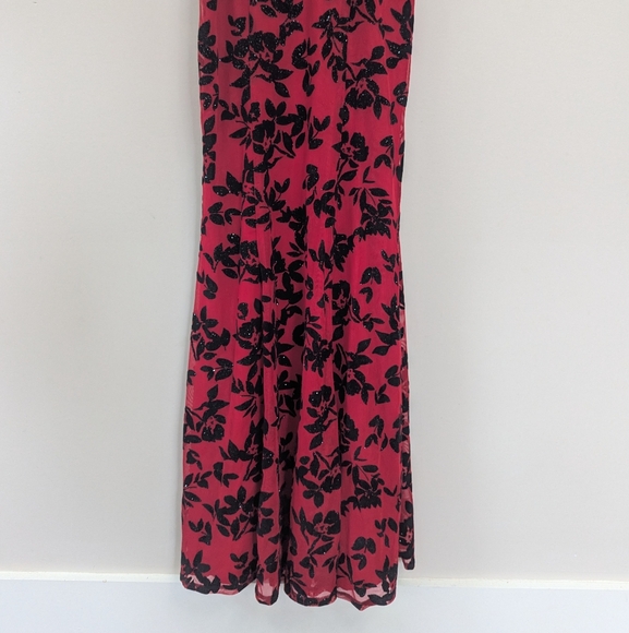 Vintage‎ Y2K City Triangles Whimsigoth Red Burnout Mesh Floral Evening Gown - Picture 5 of 16